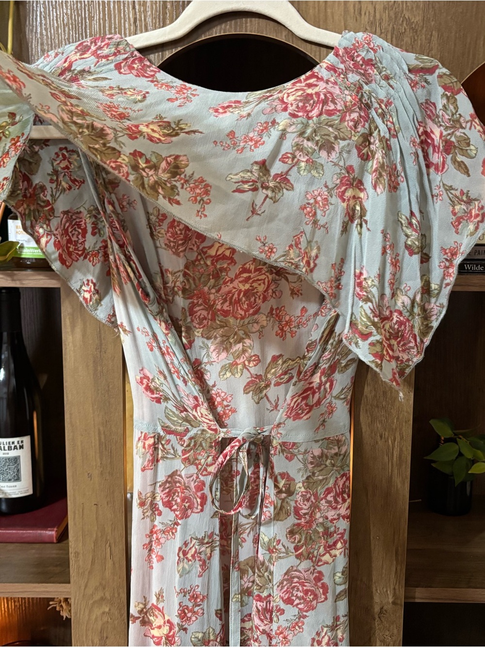 XS Pastel Pink Blue Floral Rose Print V-Neck Maxi Dress - Picture 10 of 13